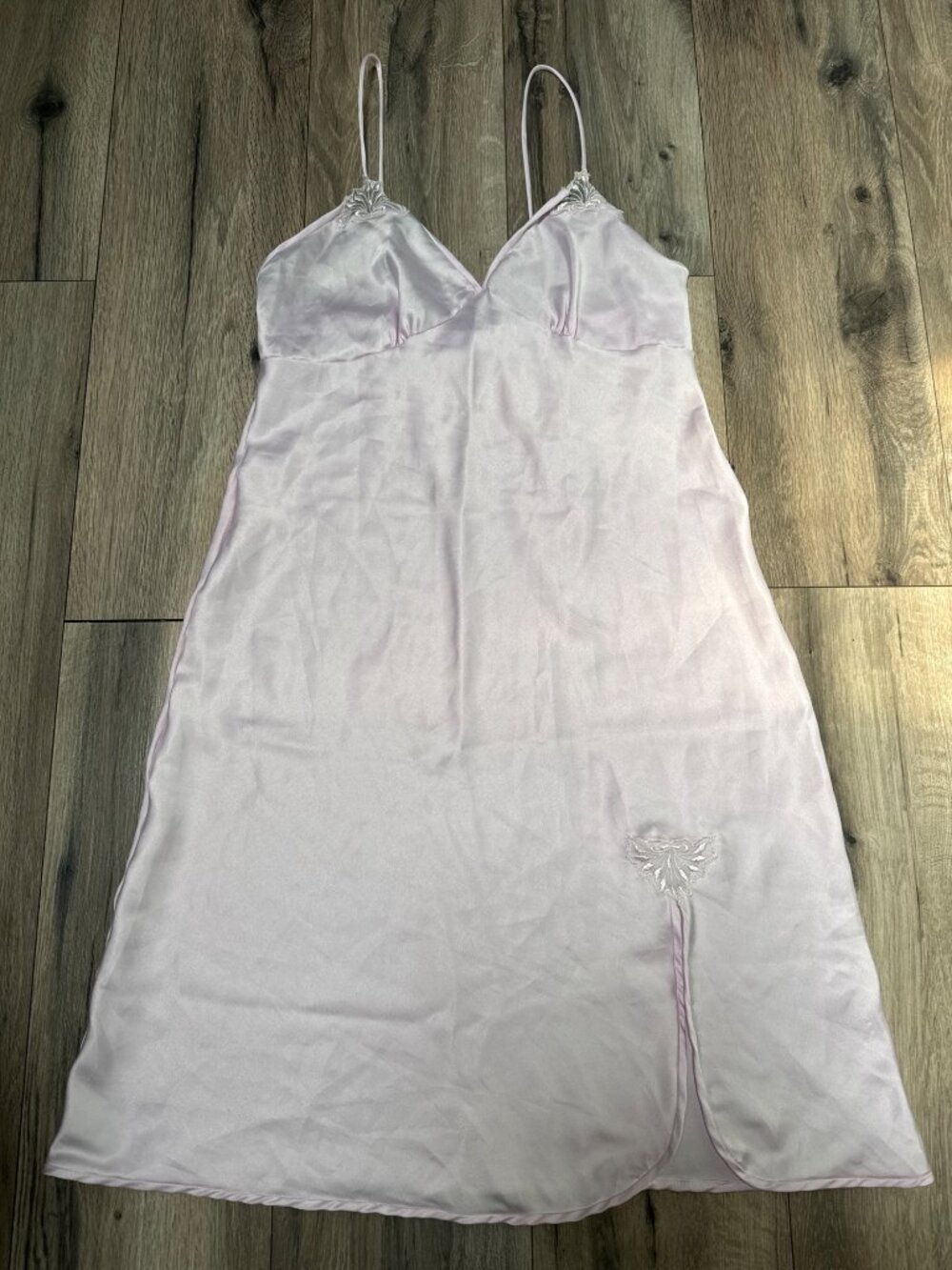 Vintage Cira Pink Satin-Feel Nightgown With Embroidered Detail & Spaghetti Strap